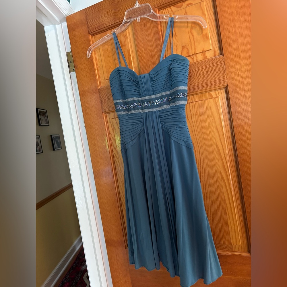BCBGMaxAzria Strapless Blue Ruched Cocktail Dress